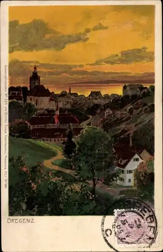 Litho Bregenz am Bodensee Vorarlberg, Blick auf den Ort