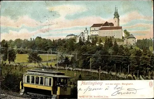 Ak Linz in Oberösterreich, Pöstlingberg mit elektrischer Bergbahn