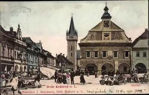 Ak Dvůr Králové nad Labem Königinhof Region Königgrätz, Marktplatz