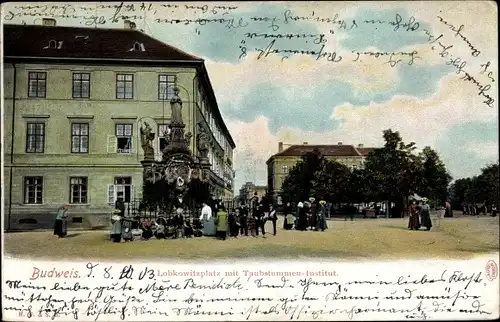 Ak České Budějovice Budweis Südböhmen, Lobkowitzplatz mit Taubstummen Institut