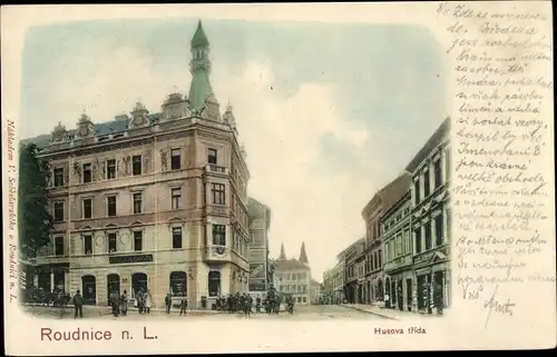 Ak Roudnice nad Labem Raudnitz an der Elbe Reg. Aussig, Husova trida, Straßenpartie