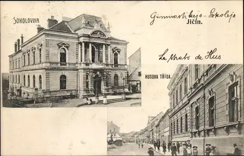 Ak Jičín Jitschin Region Königgrätz, Sokolovna, Husova Trida