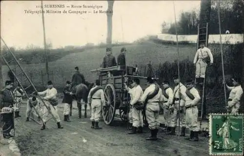 Ak Suresnes Hauts de Seine, Route Strategique, Telegraphie Militaire, le Materiel