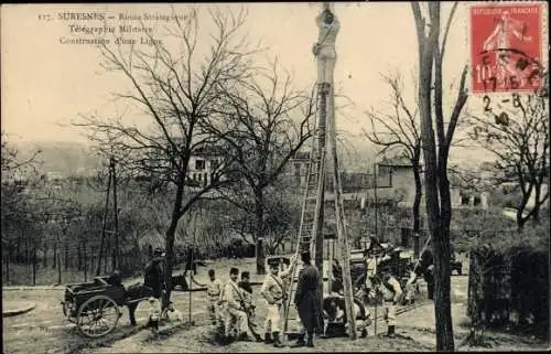 Ak Suresnes Hauts de Seine, Route Strategique, Telegraphie Militaire, Construction d'une Ligne