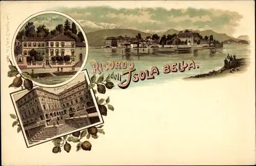 Litho Isola Bella Lago Maggiore Piemonte, Hotel de Dauphin, Palazzo Borromeo