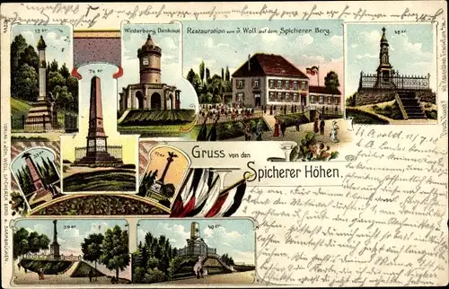 Litho Spicheren Spichern Moselle, Spicherer Höhen, Winterberg Denkmal, Restauration