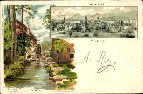 Litho Achern in Baden Schwarzwald, Gesamtansicht, Öhlmühle
