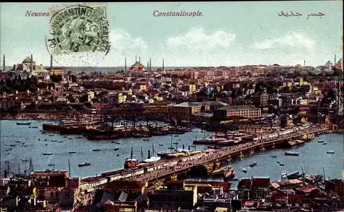 Ak Konstantinopel Istanbul Türkei, Blick auf die Stadt, Hafen, Brücke
