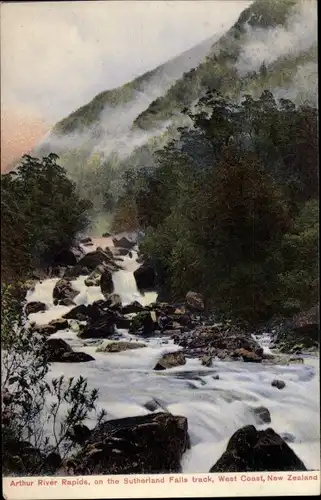 Ak Neuseeland, Arthur River Rapids, on the Sutherland Falls track, West Coast