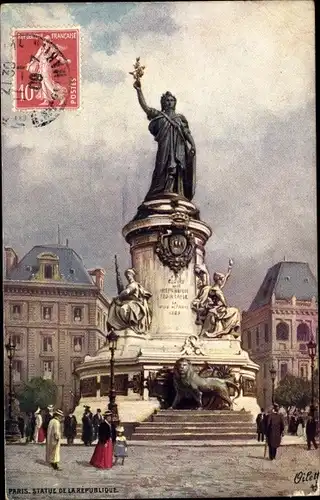 Ak Paris III. Arrondissement Temple, Statue de la Republique