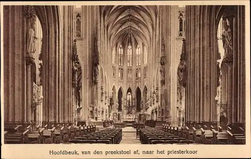 Ak 's Hertogenbosch Nordbrabant Niederlande, Hoofdbeuk van den preekstoel af, naar het priesterkoor