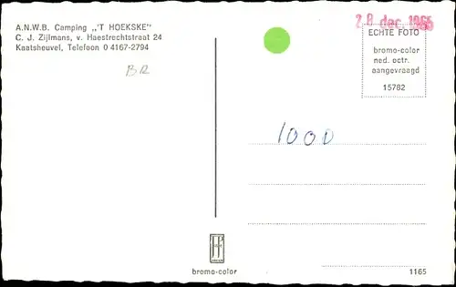 Ak Kaatsheuvel Nordbrabant, A.N.W.B. Camping 't Hoekske