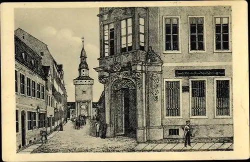 Künstler Ak Zittau in der Oberlausitz, Budissiner Tor und Gasse im Jahr 1830