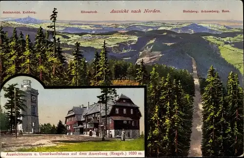 Ak Wildenthal Eibenstock im Erzgebirge, Aussichtsturm und Unterkunftshaus auf dem Auersberg