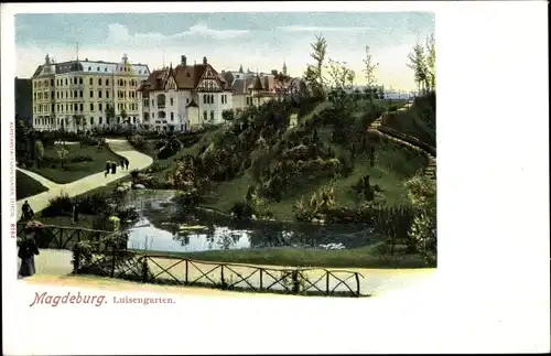 Ak Magdeburg, Luisengarten mit Teich