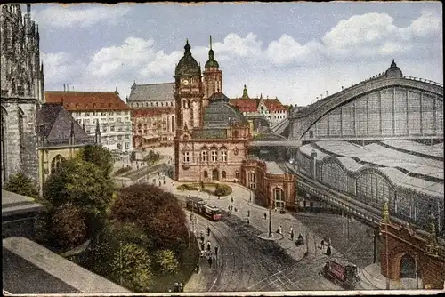 Ak Köln am Rhein, Hauptbahnhof, Straßenseite, Straßenbahn