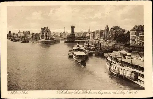 Ak Köln am Rhein, Blick auf die Hafenanlagen, Leystapel, Dampfer