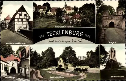 Ak Tecklenburg am Teutoburger Wald Westfalen, Burgtor, Die Legge, Freilichtbühne, Bismarckturm