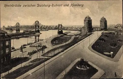 Ak Ruhrort Duisburg im Ruhrgebiet, Rheinbrücke, Homberg