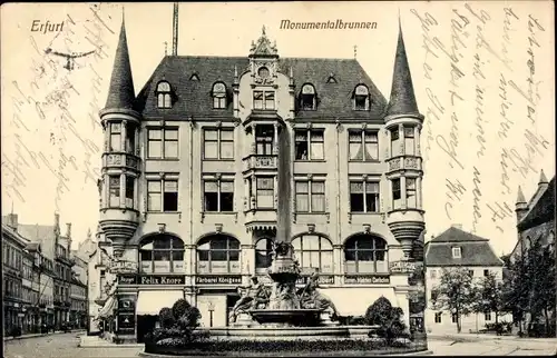 Ak Erfurt in Thüringen, Monumentalbrunnen, Geschäft Felix Knorr