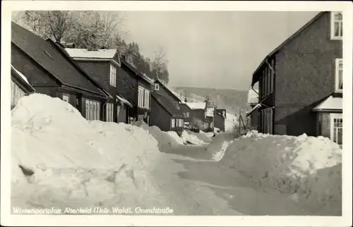 Ak Altenfeld Großbreitenbach in Thüringen, Grundstrasse im Winter