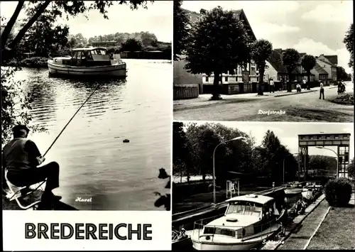 Ak Bredereiche Fürstenberg an der Havel, Angler an der Havel, Dorfstraße, Schleuse