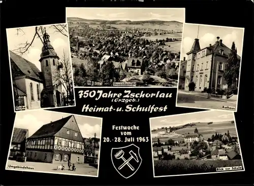 Ak Zschorlau Erzgebirge, Heimat und Schulfest 1963, Gesamtansicht, Rathaus
