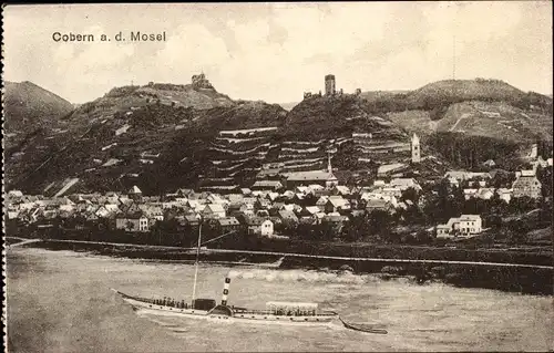 Ak Kobern an der Mosel, Panorama, Dampfer