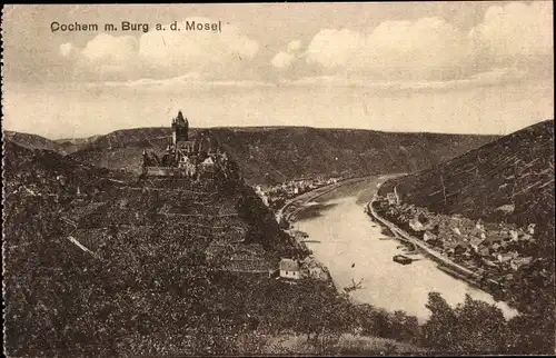 Ak Cochem an der Mosel, Panorama mit Burg Cochem