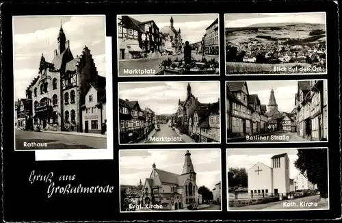 Ak Großalmerode in Hessen, Rathaus, Marktplatz, Panorama, Berliner Straße, Ev. Kirche, Kath. Kirche