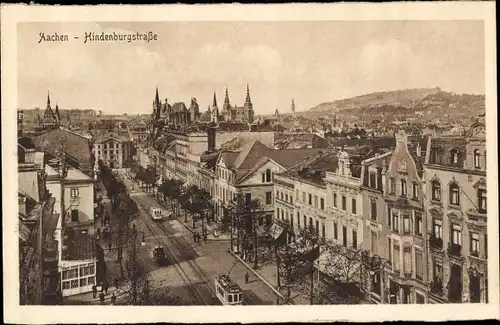 Ak Aachen in Nordrhein Westfalen, Hindenburgstraße, Straßenbahn, Stadtpanorama