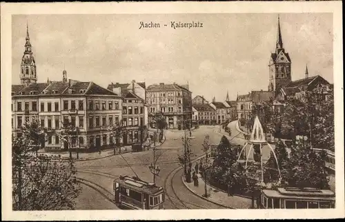 Ak Aachen, Kaiserplatz, Straßenbahnen