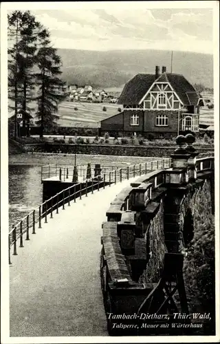 Ak Tambach Dietharz in Thüringen, Talsperre, Mauer mit Wärterhaus
