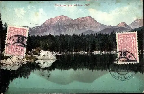 Ak Ramsau im Berchtesgadener Land Oberbayern, Hintersee mit Hohem Göll