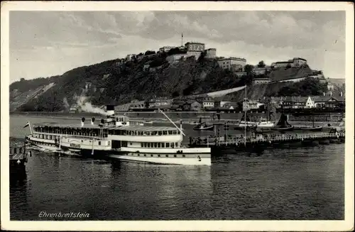 Ak Ehrenbreitstein Koblenz in Rheinland Pfalz, Festung, Dampfer Vaterland, Schiffsbrücke