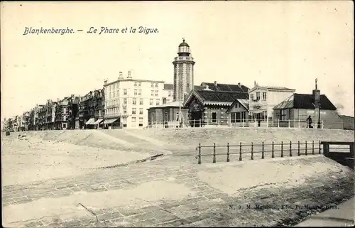 Ak Blankenberghe Westflandern, Le Phare et la Digue, Blick zum Leuchtturm