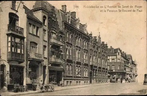 Ak Middelkerke Westflandern, L'Avenue de Smet de Nayer et la Pension St. Vincent de Paul