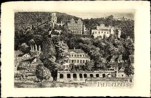 Künstler Ak Heidelberg am Neckar, Schloss, Radierung