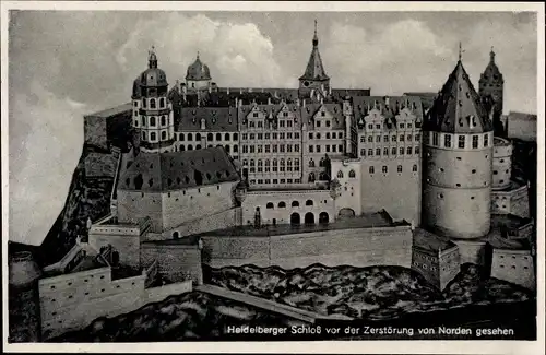 Ak Heidelberg am Neckar, Schloss vor der Zerstörung, von Norden gesehen