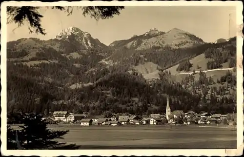 Ak Bayrischzell im Mangfallgebirge Oberbayern, Ortsansicht mit Wendelstein