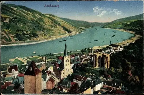 Ak Bacharach am Rhein, Blick auf den Ort, Wernerkapelle, Kirche