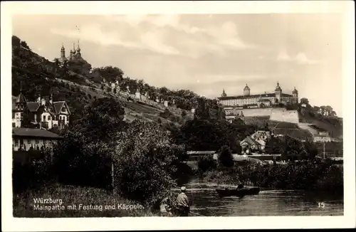 Ak Würzburg am Main Unterfranken, Mainpartie mit Festung und Käppele