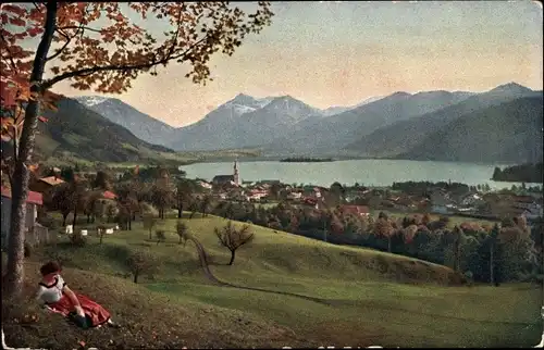 Künstler Ak Uhlschmid, H., Schliersee in Oberbayern, Blick auf Ort und See