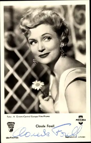 Ak Schauspielerin Claude Farell, Portrait, Autogramm
