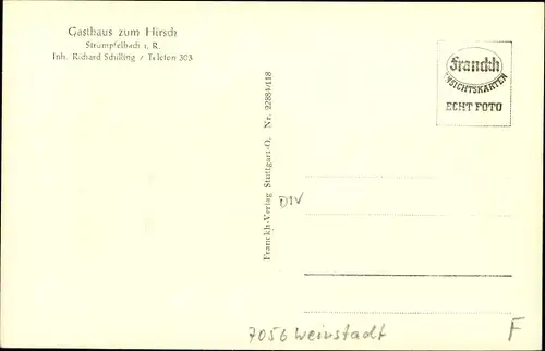 Ak Strümpfelbach Weinstadt in Württemberg, Gasthaus zum Hirsch