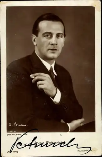 Ak Schauspieler Iwan Petrovich, Portrait, Zigarette, Autogramm