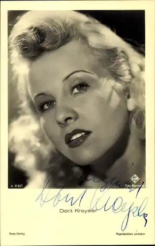 Ak Schauspielerin Dorit Kreysler, Portrait, Ross Verlag A 3133/1, Autogramm