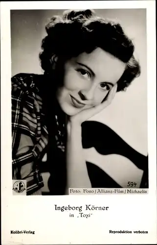 Ak Schauspielerin Ingeborg Körner, Portrait, Toxi