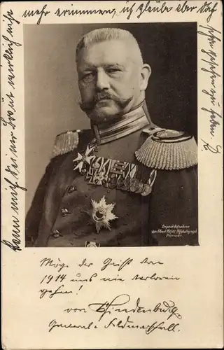 Ak Generalfeldmarschall Paul von Hindenburg, Portrait, Uniform, Orden, Abzeichen