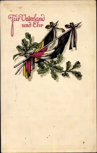 Präge Ak Für Vaterland und Ehr, Fahnen, Zweibund, Eichenlaub